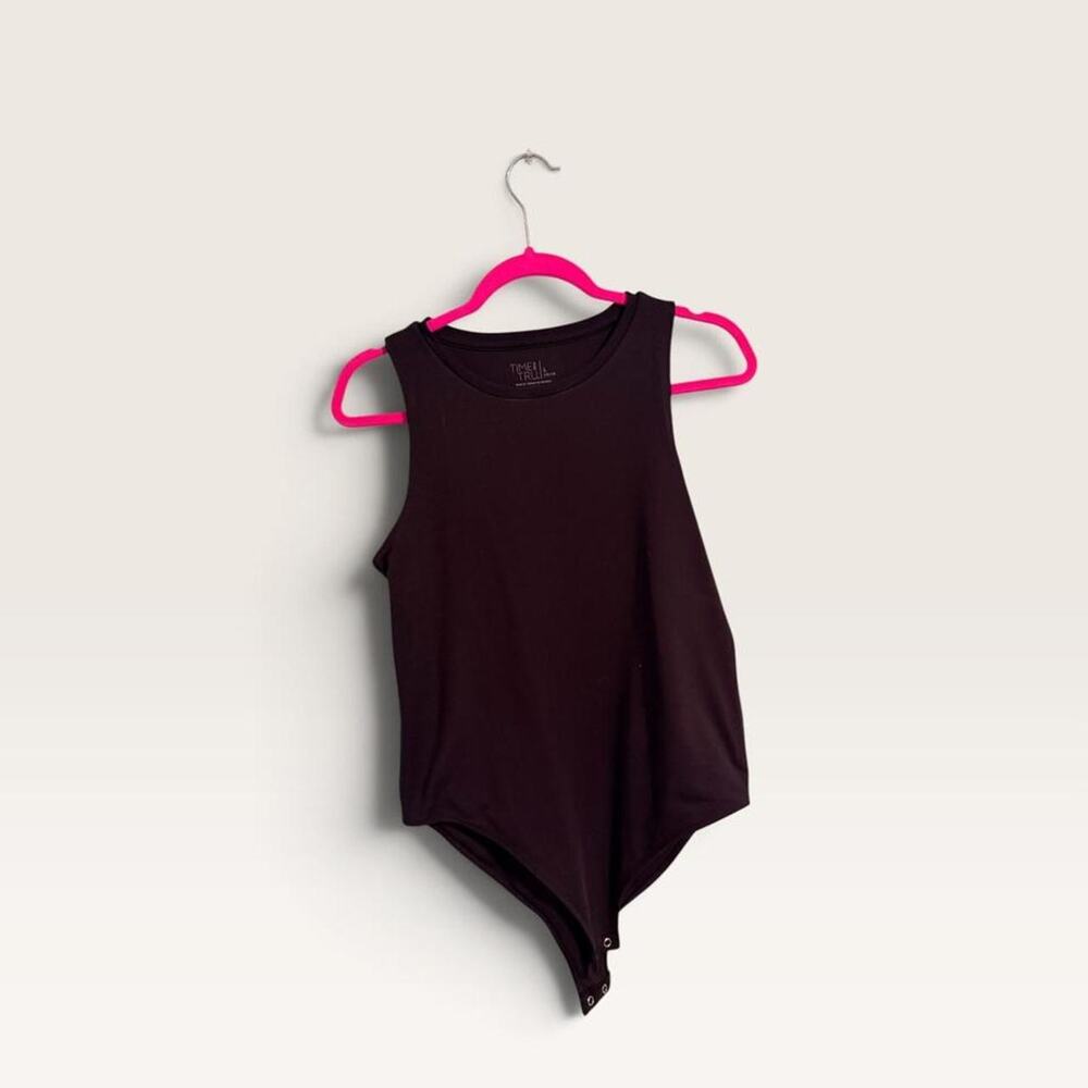 Time and Tru Womens Black Bodysuit Large 12-14 NWOT Basic